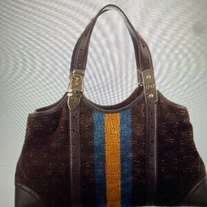 Gucci Horsebit Velvet Embossed Large Shoulder Bag
